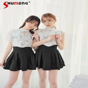 일본식 간단한 여자 라디안 허리 라인 슬리밍 다리 모양의 짧은 검은 치마 여성을위한 streetwear 여성 퀼로트 스커트