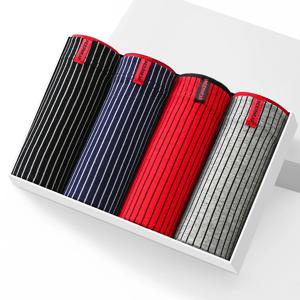 4Pcs 복서 반바지 남성 속옷 섹시한 팬티 코튼 복서 스트라이프 속옷 남성 반바지 U 볼록 란제리 플러스 사이즈 2XL-6XL