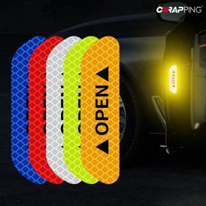 4PCS 반사 자동차 도어 스티커 안전 개폐 경고 반사 테이프 데칼 반사 외부 자동차 스티커 자동차 액세서리