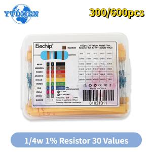 금속 필름 저항기 모듬 키트 300/600PCS 30 값 1/4W 0.25W 1% 공차 10Ω~1MΩ Arduino용 고정밀 저항기