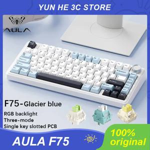 AULA F75 기계식 키보드, 유선 2.4G 무선 블루투스 RGB PBT 75% 레이아웃, OEM 프로파일 개스킷, 맞춤형 PC 게임용 키보드