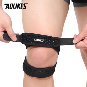 AOLIKES 1PCS 가압식 무릎 랩 슬리브 지원 붕대 패드 탄성 교정기 무릎 구멍 Kneepad 안전 농구 테니스 사이클링