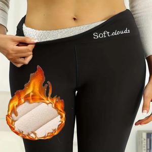 여성용 플러시 안감 따뜻하고 아늑한 셰르파 레깅스, 단색 하이웨이스트 스키니 롱 팬츠, 겨울 스포츠, 피트니스에 적합