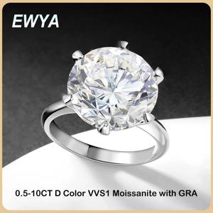 EWYA GRA 인증 0.5-10CT D 컬러 Moissanite 솔리테어 약혼 반지 여성용 실버 925 웨딩 신부 빅 다이아몬드 밴드