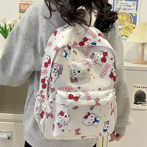 헬로 키티 산리오 귀여운 쿠로미 멜로디 Cinnamoroll 대용량 배낭 소년 소녀 만화 카와이 캔버스 Schoolbag