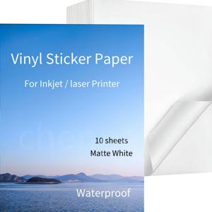 프리미엄 인쇄 가능한 비닐 스티커 용지, 잉크젯 레이저 프린터용, 무광택 흰색 광택 방수, 빠른 건조 인쇄 용지, 10 매