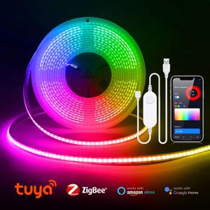ZigBee LED 스트립 스마트 Tuya COB 조명 USB 5V 디밍이 가능한 FOB 테이프 wifi 컨트롤러 침실 주방 캐비닛 TV 룸 장식 Alexa 램프