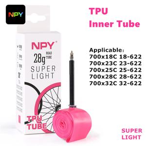 NPY 1Pcs 초경량 28g 자전거 TPU 내부 튜브 700X18 25 28 32 도로 자전거 TPU 소재 타이어 65mm 길이 프랑스어 밸브