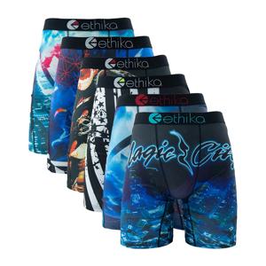 ETHIKA 6Pcs 남성 속옷 복서 통기성 남자 수영 속옷 플러스 사이즈 인쇄 남성 팬티 트렁크 섹시한 남자 Boxershorts