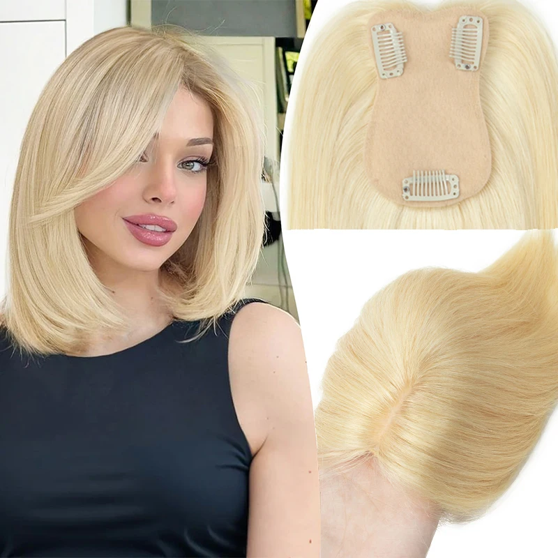 여성용 실제 인모 토퍼 데일리 360 °   엷은 머리카락이 있는 3D 헤어 피스 Bangs20, 25, 30, 35cm의 중간 부분 클립 업그레이드