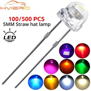 100/500pcs 5mm 밀짚 모자 흰색 녹색 파란색 노란색 Smd Smt Led 물 맑은 밝은 광각 방출 다이오드 전구 DIY 조명 구슬