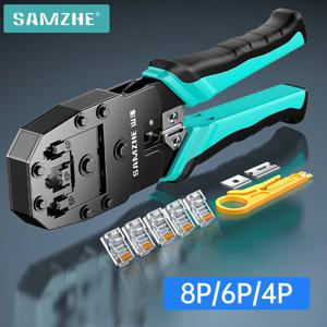 SAMZHE RJ45 크림프 플라이어 패스 스루 크림퍼 스트리퍼 커터 Cat7 Cat6 Cat5e 8P8C 모듈러 커넥터 이더넷 와이어 도구