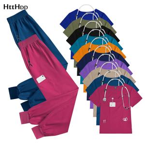 여성 스크럽 뷰티 살롱 스파 치과 의사 간호사 병원 의료 간호 조깅 바지 2 조각 스크럽 유니폼 세트 치과 스크럽