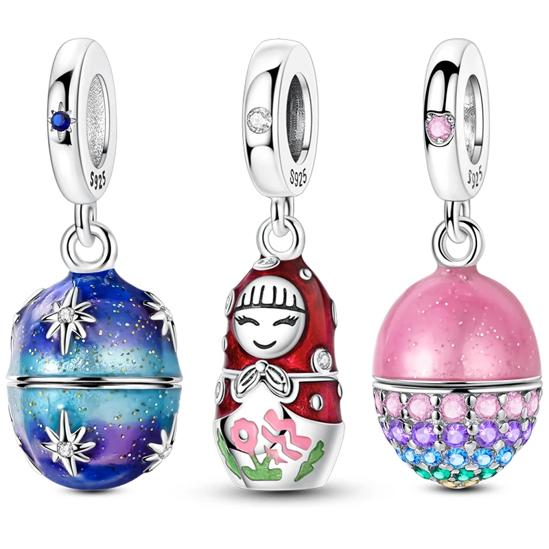 새로운 925 스털링 실버 레드 폴카 도트 인형 참 펜던트 오리지널 925 팔찌 목걸이 파인 DIY 생일 쥬얼리에 적합