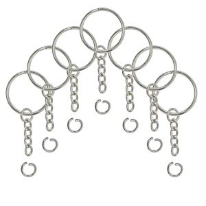 10/30/50개 오픈 메탈 키링 체인 및 점프 링 포함 실버 컬러 메탈 부품 오픈 링 및 커넥터 DIY 주얼리
