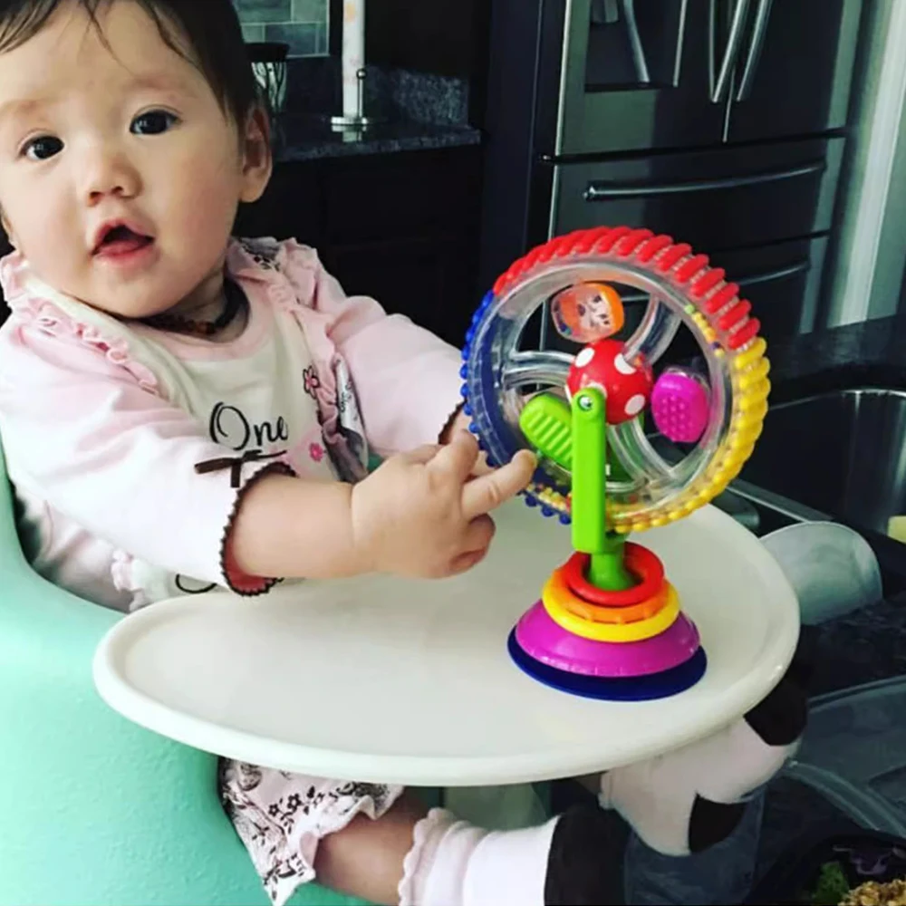 아기 회전 관람차 딸랑이 흡입 컵 딸랑이 장난감 조기 개발을위한 재미있는 먹이 장난감 아기 및 유아
