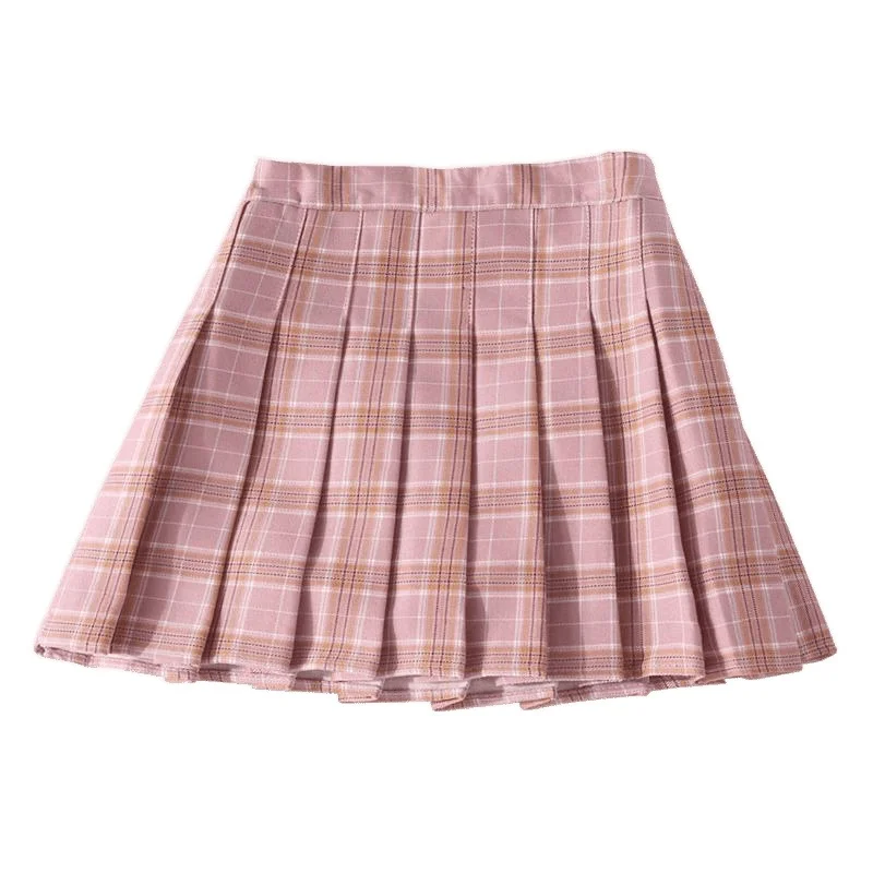 여성 여름 프레피 스타일 체크 플리츠 스커트 교복 눈부심 방지 JK 스커트 하라주쿠 지퍼 퀼로트 하이웨이스트 A라인 스커트