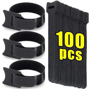 재사용 가능한 케이블 타이 블랙 나일론 루프 앤 후프 패스너 테이프 코드 스트랩 와이어 정리 멀티 퍼포즈 번들링 랩 타이