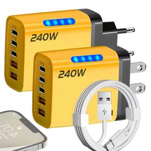 5 in 1 GaN 데스크탑 충전기 240W 고속 충전 어댑터 10A USB to Type-C 케이블 3PD 2 USB 충전기 아이폰 16 15프로 노트북용