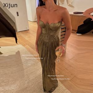 Xijun 모던 머메이드 이브닝 드레스 민소매 스위트하트 롱 프롬 드레스 사우디 아라비아 정장 주름 프롬 가운 맞춤 제작