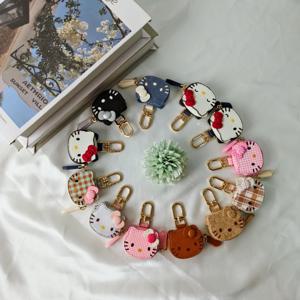 헬로 키티 열쇠 고리 만화 맞춤형 크리 에이 티브 가죽 가방 키 체인 펜던트 패션 의류 액세서리 생일 선물