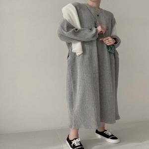 플러스 사이즈 코듀로이 드레스 여성용 대형 레터 프린트 스트레이트 레그 롱 드레스 배 가리기 가을 겨울 캐주얼 패션