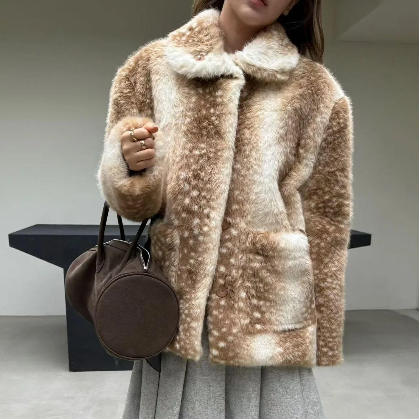 한국 스타일 여성용 모피 코트 시크한 가을 겨울 신상 빈티지 고급스러운 메랄 패셔너블 안티에이징 긴 소매