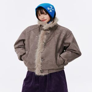 레트로 스웨이드 칼라 두꺼운 코튼 재킷 남성 여성 스트리트 스타일 하이 스트리트 패셔너블 아우터웨어 겨울 코트