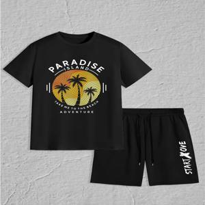 남성 세트 2025 여름 크루넥 프린트 그래픽 풋볼 스포츠 남성 의류 남성 의류 세트 의류 세트