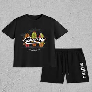 남성 세트 2025 여름 남성 정장 스포츠 트레이닝복 세트 남성 의류 세트 신상 남성 세트 그래픽 프린트 크루넥