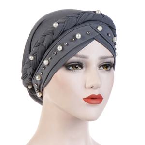 이슬람 여성을위한 머리 스카프 솔리드 코튼 터번 보닛 Hijab 모자 화이트 펄 내부 Hijabs Femme Musulman 아랍 랩 Turbantes