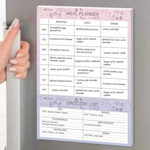 냉장고용 마그네틱 주간 식사 플래너 메모장, 52 일자 티어 오프 시트, 식사 계획 패드 노트북, 쇼핑 목록 포함