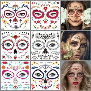 할로윈 임시 문신 스티커 죽은 자의 날 La Catrina 얼굴 문신 해골 방수 문신 스티커 파티 메이크업 데칼