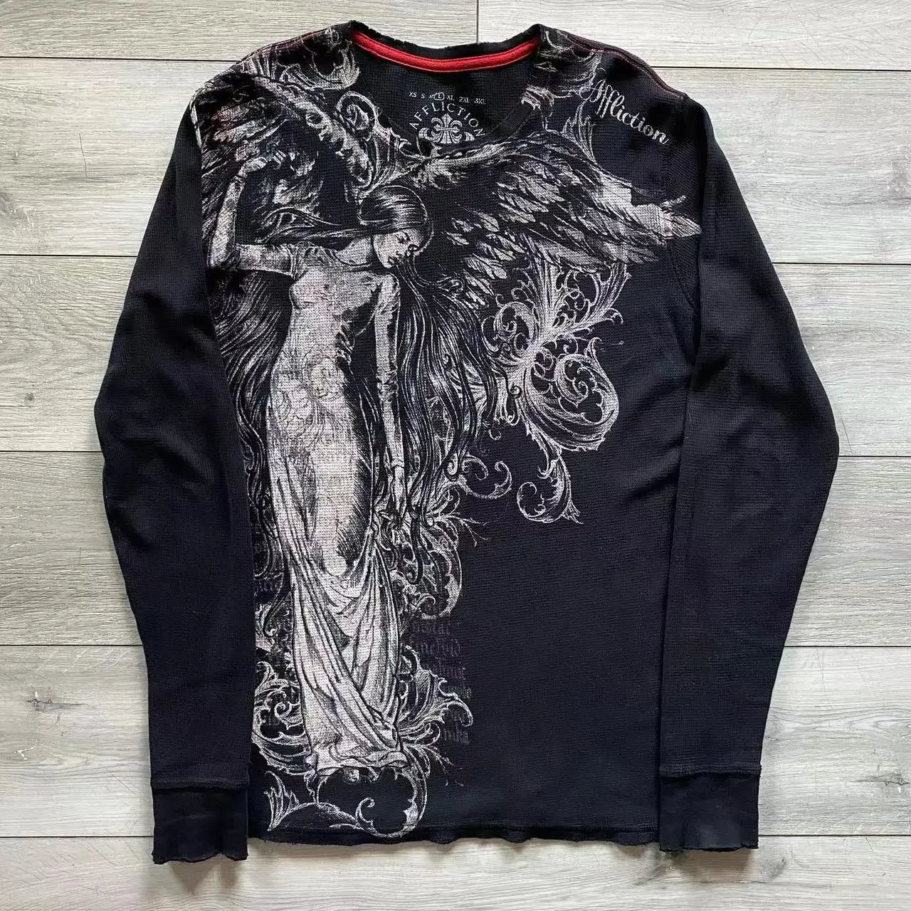 Y2K Affliction 긴팔 티셔츠 패션 라운드 넥 오버 사이즈 티셔츠 New Mens Womens 캐주얼 고딕 의류 탑 streetwear