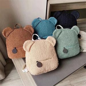 1Pcs 귀여운 곰 귀 양털 작은 배낭 키즈 여자 캐주얼 따뜻한 Lambswool 데이 팟 가방 Schoolbag 배낭 여행 쇼핑