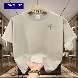 여름 남성 100% 코튼 캐주얼 스포츠 느슨한 대형 편지 패턴 인쇄 편안한 라운드 넥 반팔 티셔츠 탑