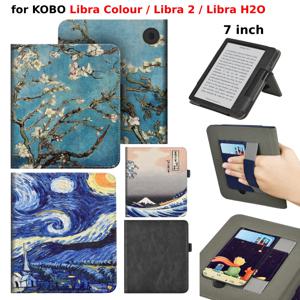 KOBO Libra Color Libra 2 Libra H20 케이스, 핸드 스트랩 스탠드 카드 슬롯 포함, 7 인치 가죽 커버, 전자책 N428 N418 N873 Funda