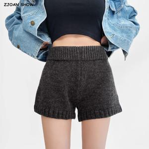 여성용 스트레이트 뜨게 반바지, 신축성 있는 중간 허리 반바지, 다크 그레이 라이트 그레이, 2025 용수철