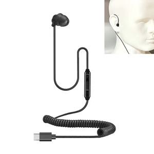 단일 측면 이어폰, 3.5mm/USB 유형 C 한쪽 귀 이어폰(마이크 포함) 스프링 개폐식 코일 케이블(컴포트 실리콘 팁 포함)