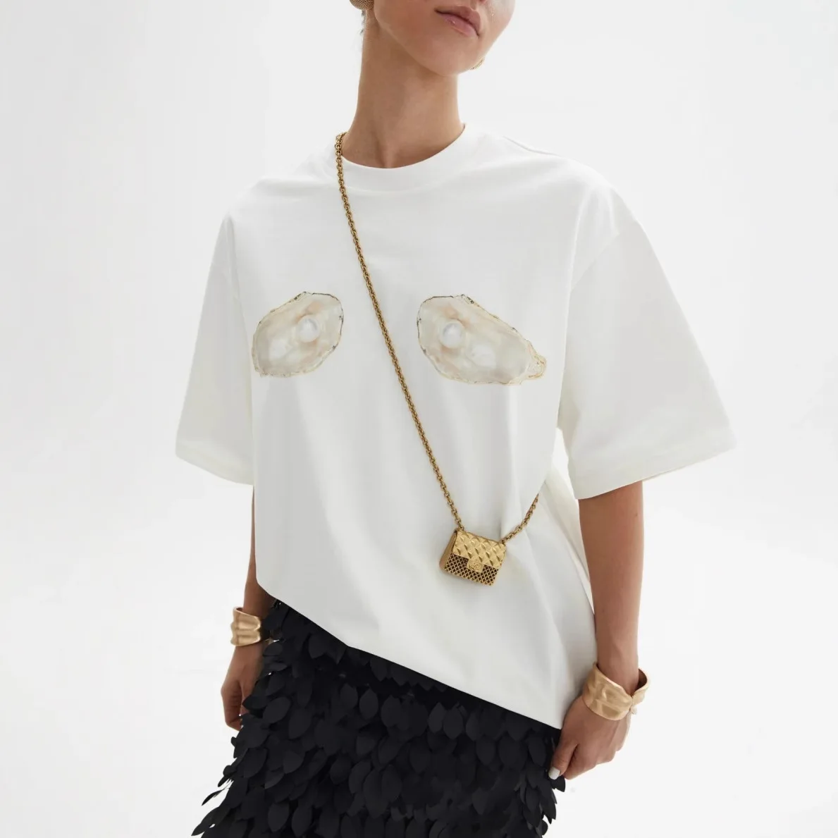 여름 러시아 거리 Y2k 쉘 인쇄 반팔 티셔츠 여성 캐주얼 미국 라운드 넥 편안한 반팔 티셔츠