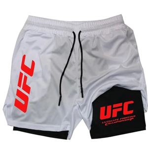 2025 여름 남성용 UFC 프린트 속건 야외 러닝 이중 레이어 반바지 스포츠 반바지 통기성 테니스 트레이닝 반바지