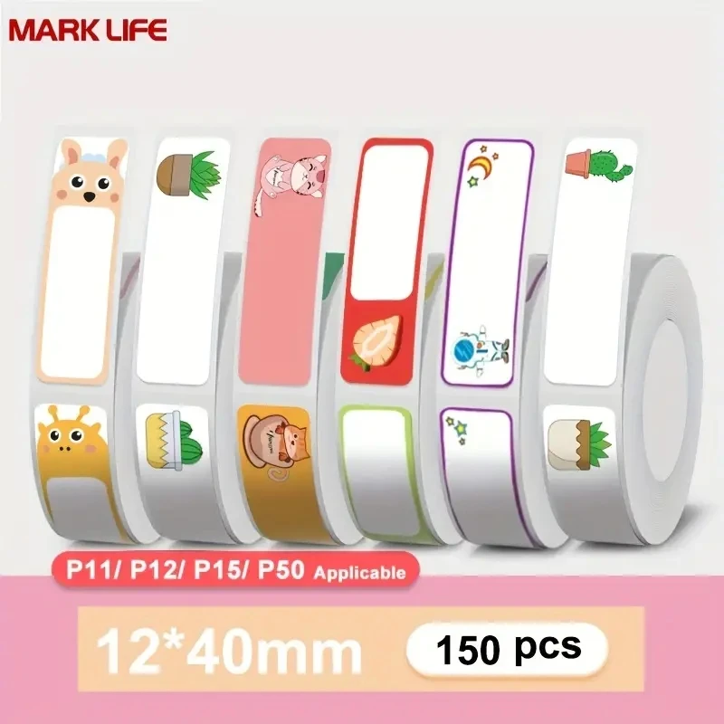 열전 사 프린터 스티커 12mm x 40mm 과일 동물 사쿠라 패턴 P12 P15 M1 P50 D30 Q30 프린터 라벨 용지 방수