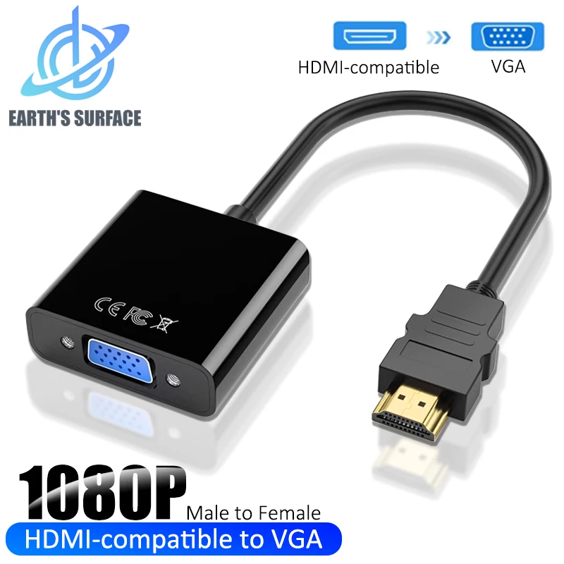 PC 노트북 TV 프로젝터 모니터용 HDMI-VGA 케이블 어댑터, HDMI 호환 수-VGA 암 비디오 컨버터, 1080P