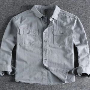 남성용 순면 작업복 셔츠 긴팔 방염 내마모성 건설 현장 용접공 레트로 더블 포켓 자켓 상의