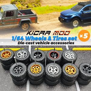 1/64 바퀴 고정 고무 타이어 장난감 모델 다이캐스트 자동차용 모든 지형 Hotwheels용 부품 재장착(5개 자동차용 5세트)