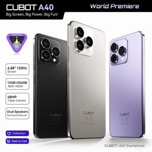Cubot 스마트폰 안드로이드 15 A40, 12GB RAM+256GB ROM, 6.88인치 120Hz 화면, 옥타코어, 48MP 카메라, 5100mAh 배터리, NFC, 얼굴 ID