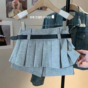 하이웨이스트 플리츠 미니스커트 미국 스타일 안노출 숏스커트 작은 체형 트렌디 소녀용 면 00% 가을 겨울