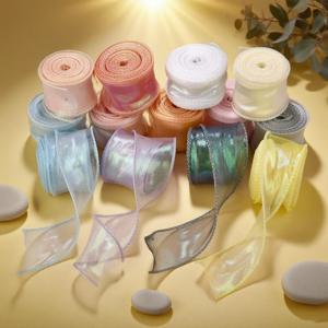 10야드 피쉬테일 오간자 리본 반사 무지개 빛 물결 모양 가장자리 리본, 선물 포장, DIY 활, 꽃다발, 보일 리본용
