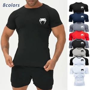 남성용 압축 셔츠 피트니스 스네이크 프린트 체육관 셔츠 빠른 건조 러쉬 가드 반소매 운동복 조깅 탑 티셔츠 여름