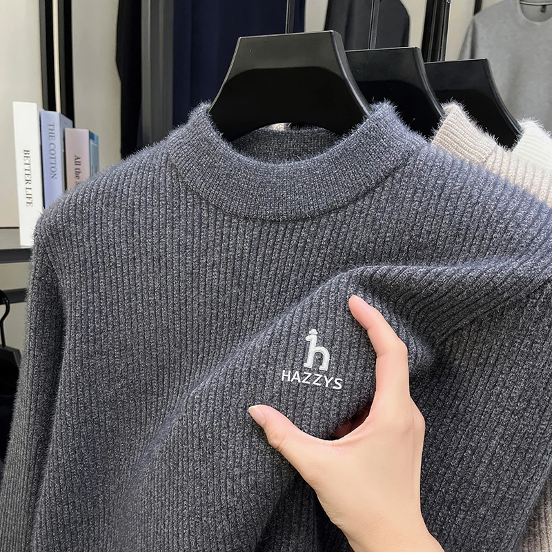 2025 라이트 럭셔리 틱톡 가을 겨울 패션 자수 라운드넥 니트 스웨터 패턴 스웨터 캐주얼 따뜻한 남성용